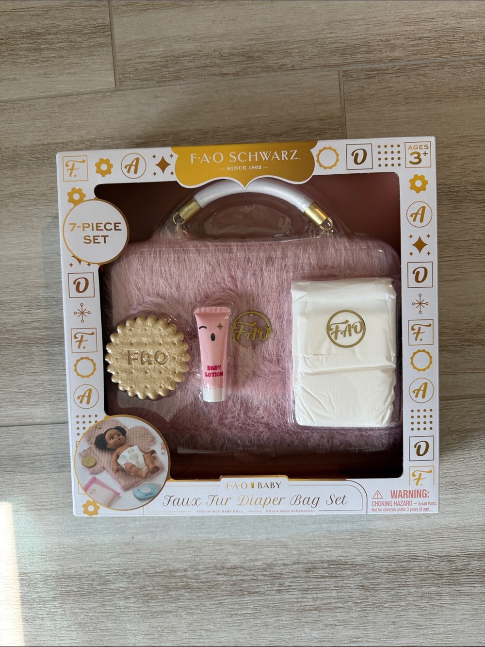 FAO Schwarz Faux Fur Diaper Bag Set